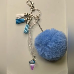 Blue Keychain with Clear Quartz Crystals ✨
